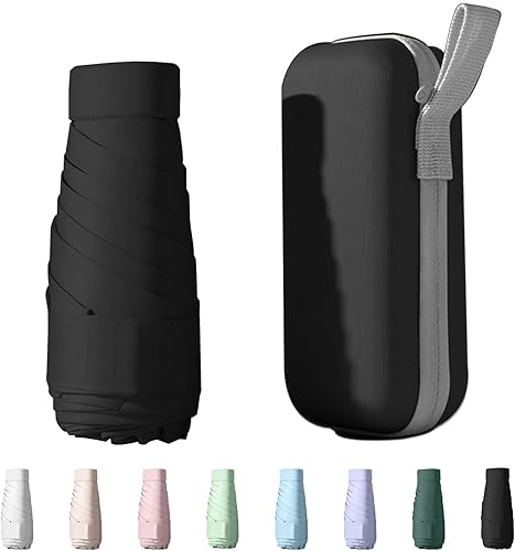 Xiuying Feng Mini paraguas para viajes, paraguas pequeño para bolso con funda para sol y lluvia, paraguas con protección UV, paraguas ligero y