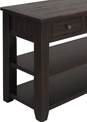 Miniatura 13 de Mesa consola de madera maciza de 48 pulgadas, mesa de sofá de madera de pino con cajones de almacenamiento y estantes, mesa de entrada retro para