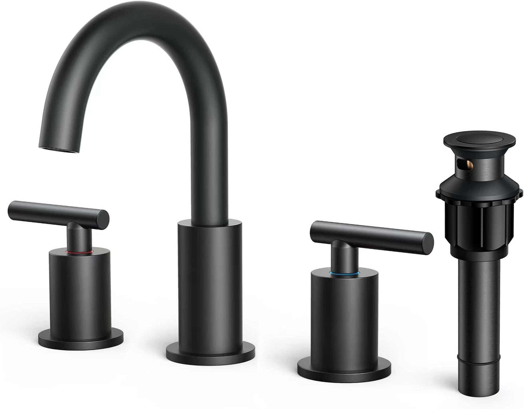 FORIOUS Black Bathroom Faucets 3 Hole, 2 Handle 8 Inch Widespread Matte Black Vanity Faucet 3 Holes with 360 Degree Rotating Spout for 6 to 12 inch Sink, Metal Pop Up Drain and cUPC Supply Lines