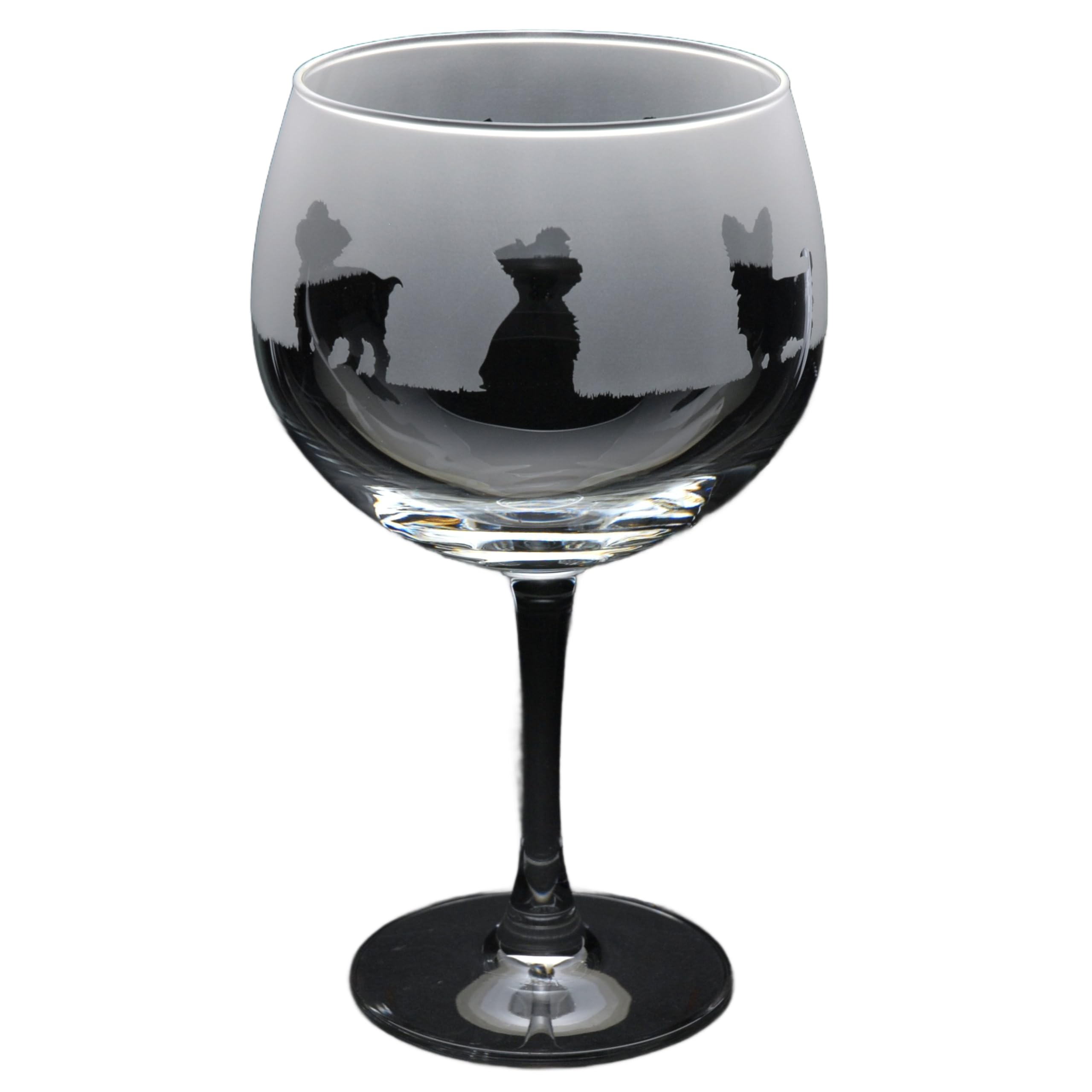 GLYPTIC Glass Art Yorkie Dog Frieze Hand Etched/Engraved Gin Cocktail Glass