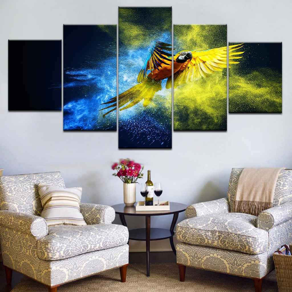 Bellissimi colibrì e fiori di orchidea in un dipinto a olio su tela, stampa artistica da parete. Colibrì sui fiori, regalo per gli amanti degli uccelli. Decorazione per la casa