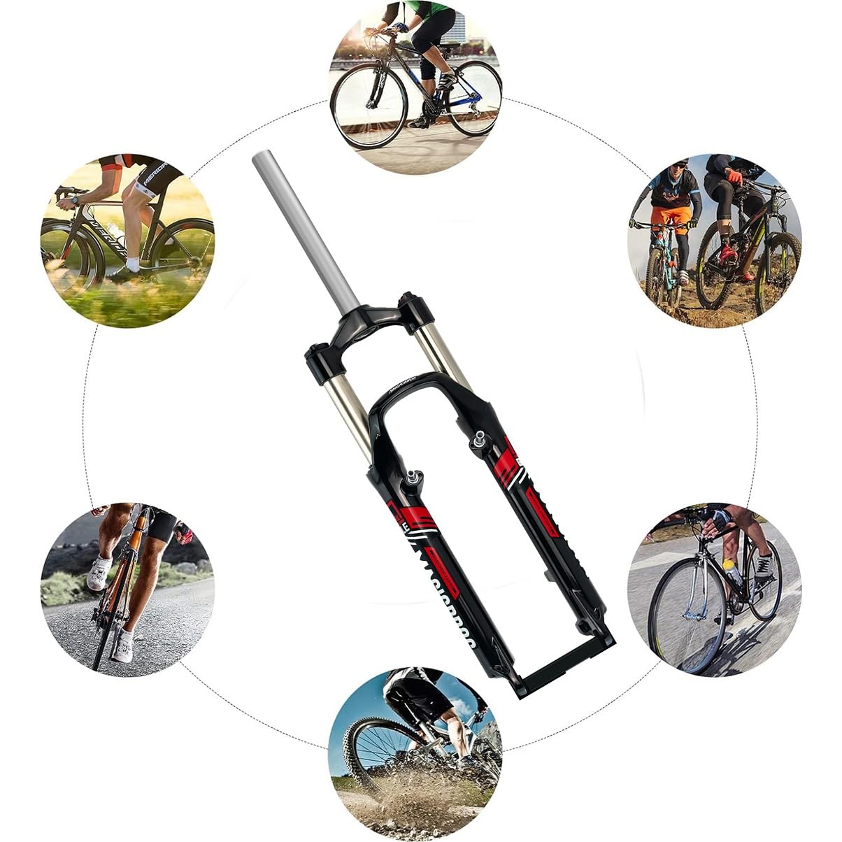 Fourche Suspendue pour VTT 26 Pouces, débattement de 100 mm, Tube Droit, Blocage Rapide Avant, Freins à Disque V-Brake 9*.