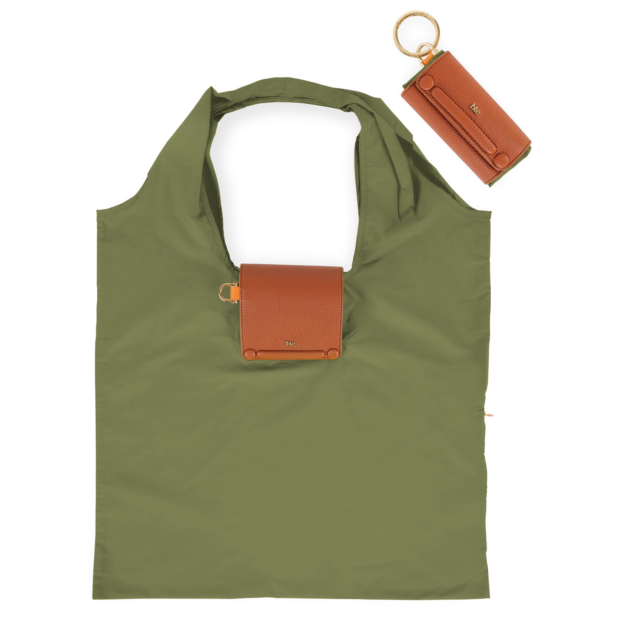 Lepayt Foldable Tote Bag | Women Lightweight, Compact & Durable Handbag | Eco-Friendly Convertible Travel Tote with Detachable Golden Metal Keychain Loop & Vegan Leather Cover. (Olive Green)-image-4