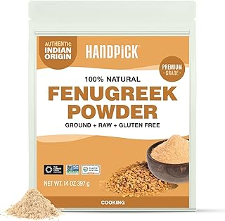 HANDPICK Fenugreek Powder (397g/14oz) Non GMO, Gluten Free, 100% Raw Methi Seeds, Sourced from India, For Cooking, Packed in Resealable Ziplock Pouch