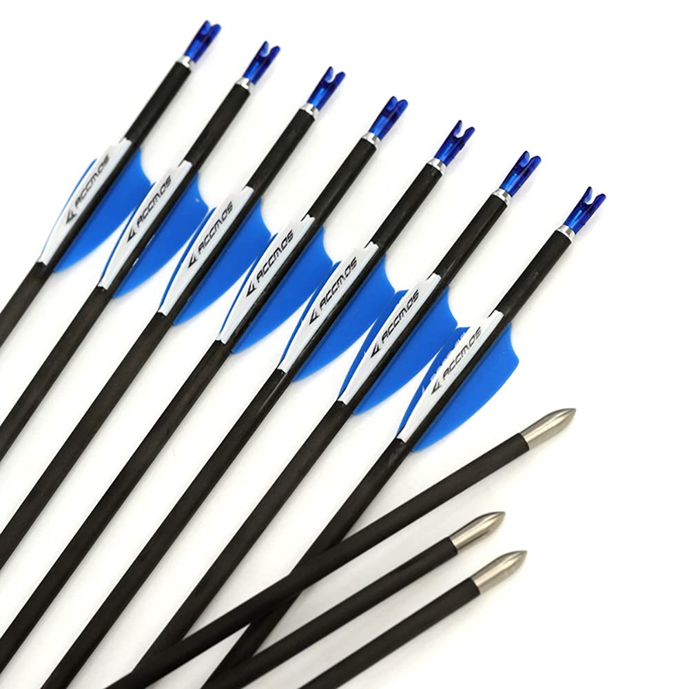 Flèches Carbone 12 Pièces – Diamètre Intérieur 4,2 Mm – Spine 1300 – Longueur 22 à 32 Pouces – Avec Encoche Rotative – Pour Arc à Poulies Ou Classique – Adulte Et Jeune – Chasse Ou Entraînement