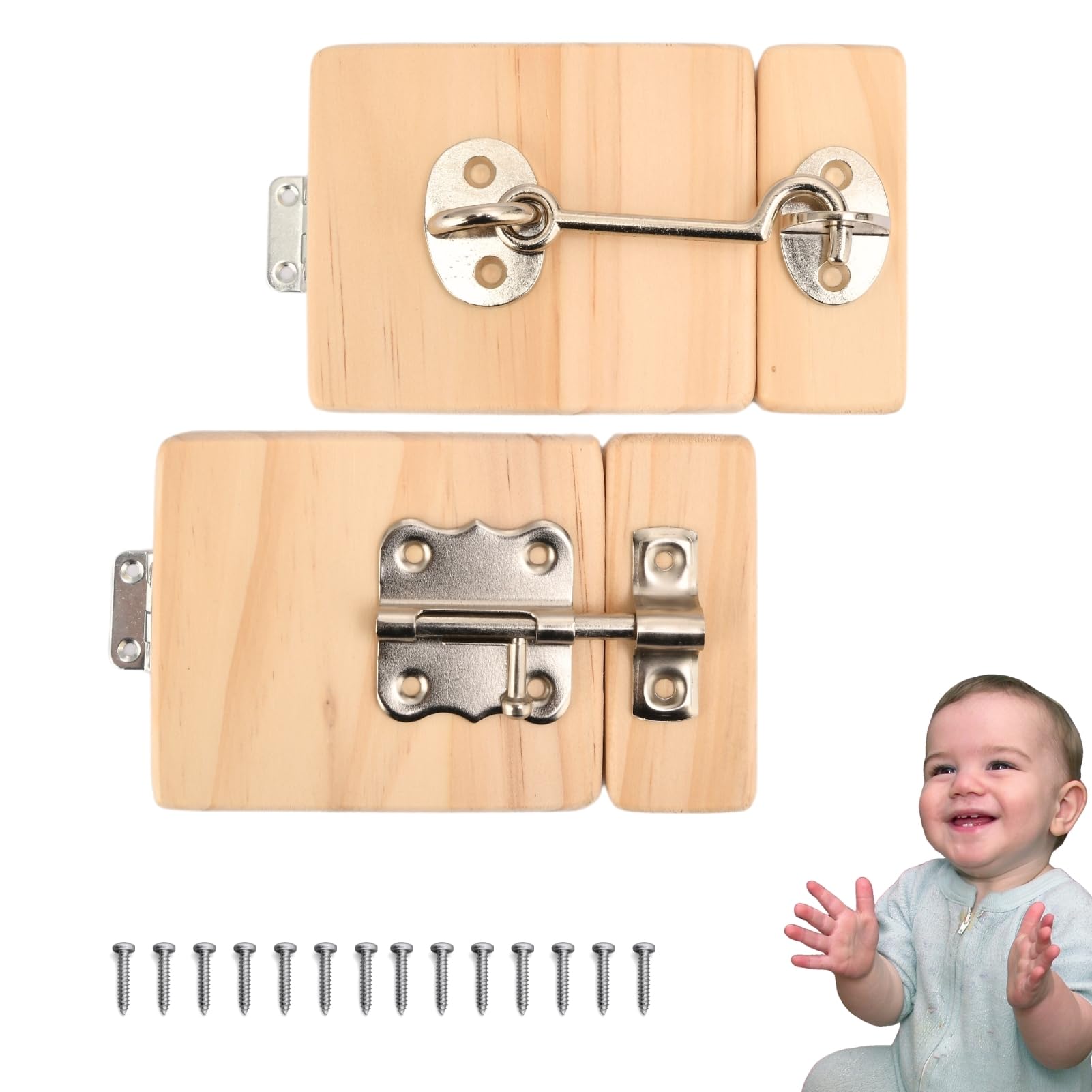 2 Picecs Wooden Busy Board DIY Parts Set - Wooden Door with Lock - DIY Materials - Sensory Board Accessories - Activity Parts - Montessori Educational Items - Sensory Wall Material Kit