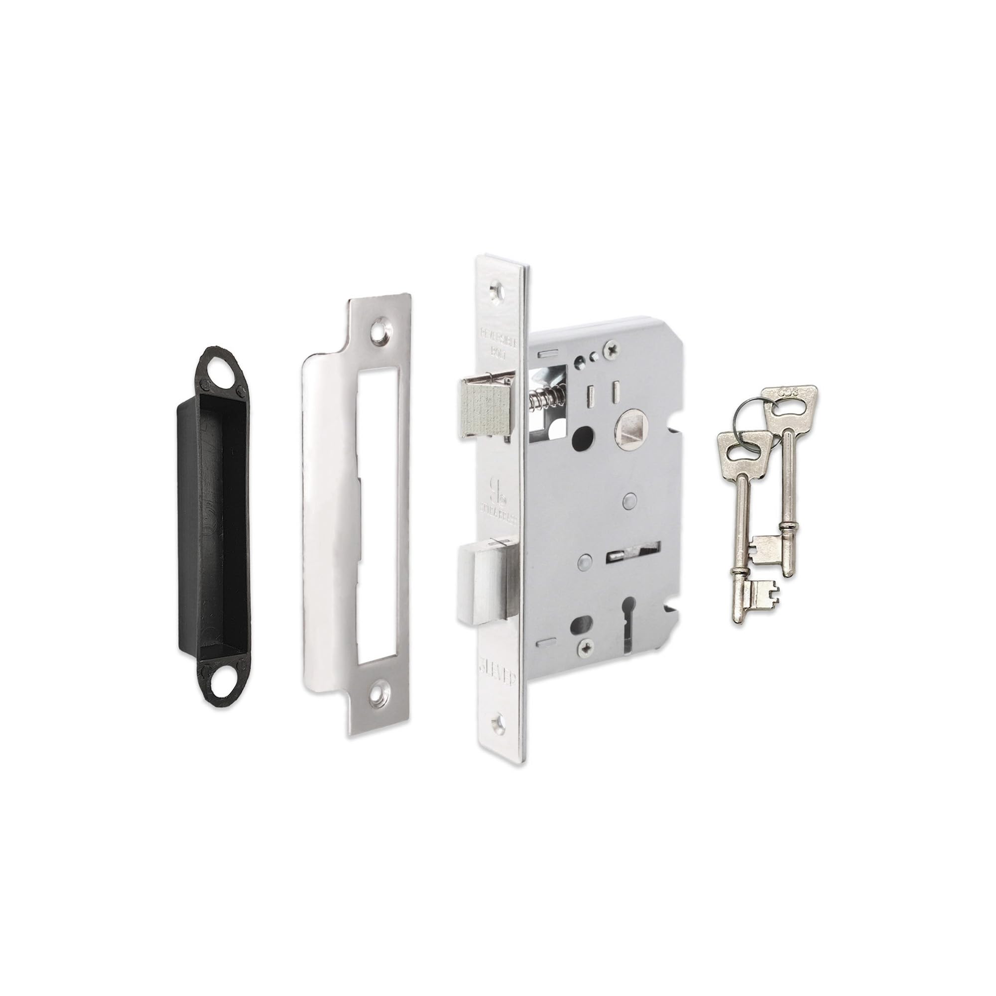 Infinity Decor Heavy Duty Polished Chrome 3 Lever Mortice Iron Sash Lock Privacy Latch with Pair of Keys Set for Internal or External Wooden Door Gate