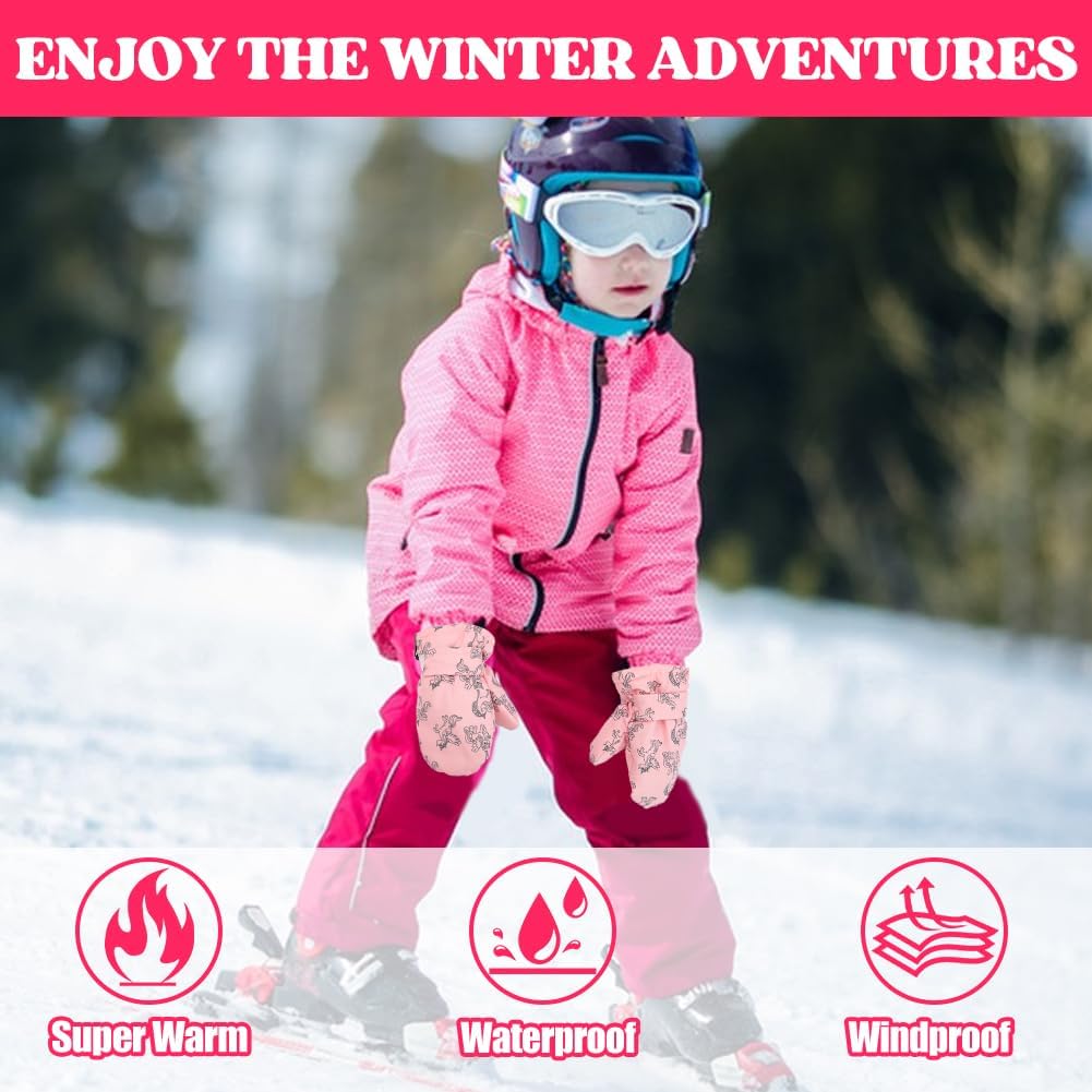 HONGTEYA Toddler Gloves Toddler Snow Mittens Waterproof Kids Warm Ski Gloves Lined Fleece Baby Winter Mittens for Toddler Boys Girls（Medium）