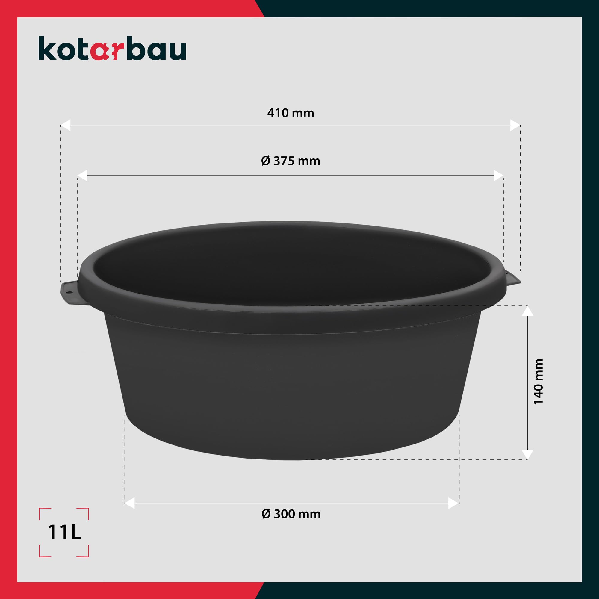 KOTARBAU® Seau à mortier 11 l - Diamètre : 300 mm - Rond - En plastique - Noir - Pour plantes et jardin, Noir , 11 L, 1 pièce