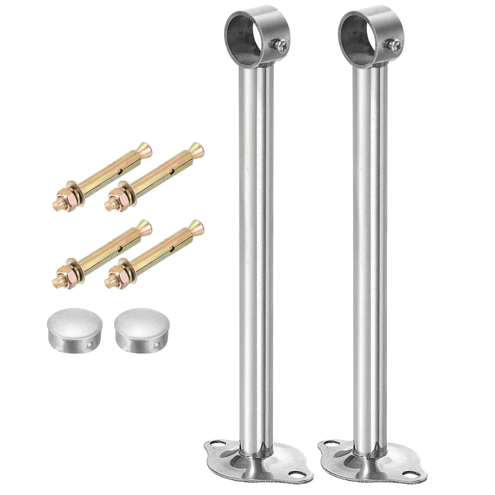 QUARKZMAN 2 szt. Uchwyt karnisza sufitowego, pasuje do rury 25 mm / 0,98 cala Długość 250 mm / 9,84 cala Haczyki ze stali nierdzewnej karnisz kurtyny do ścian szafy, srebrny