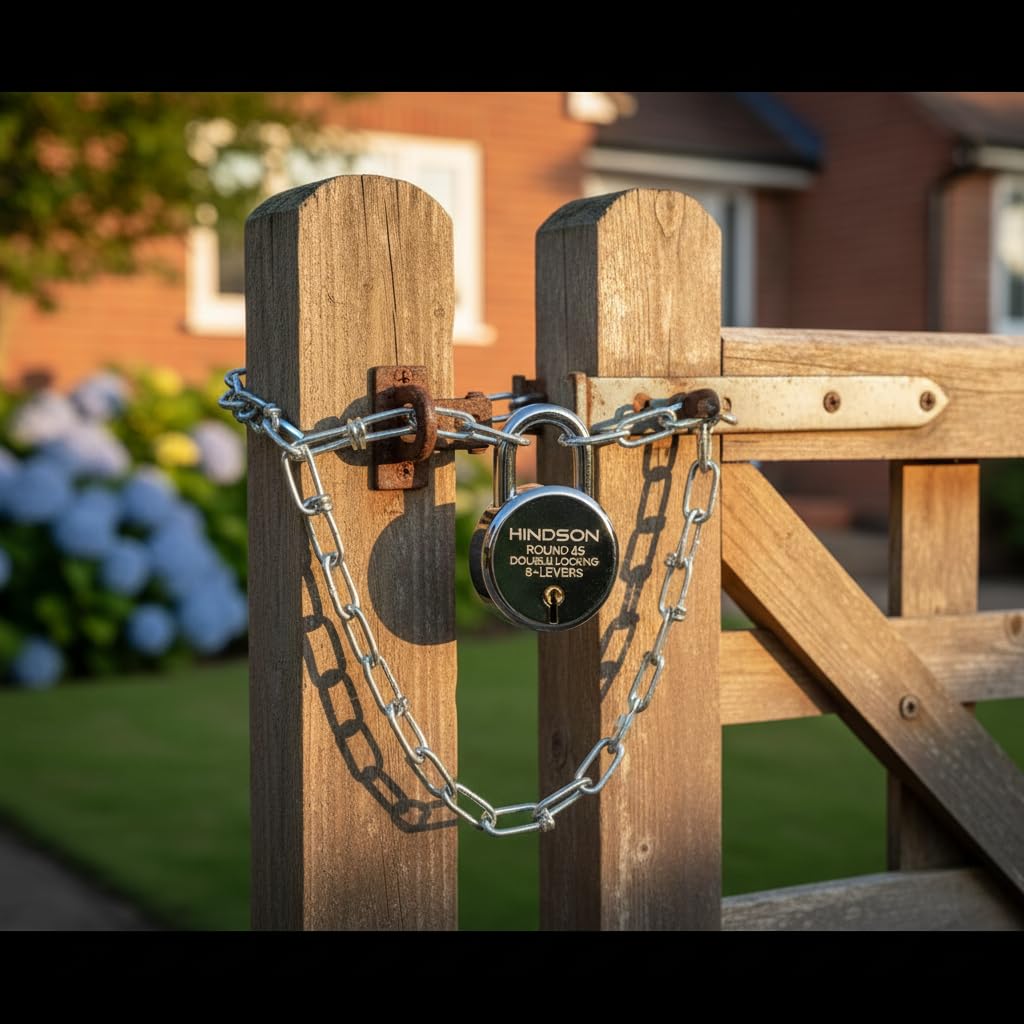 HINDSON Lock Round 65mm with 3 Key, Steel Double Locking, 8 Lever Padlock for Door, Gate, Shutter (Finish Silver) (Lock with Chain)-picture-22