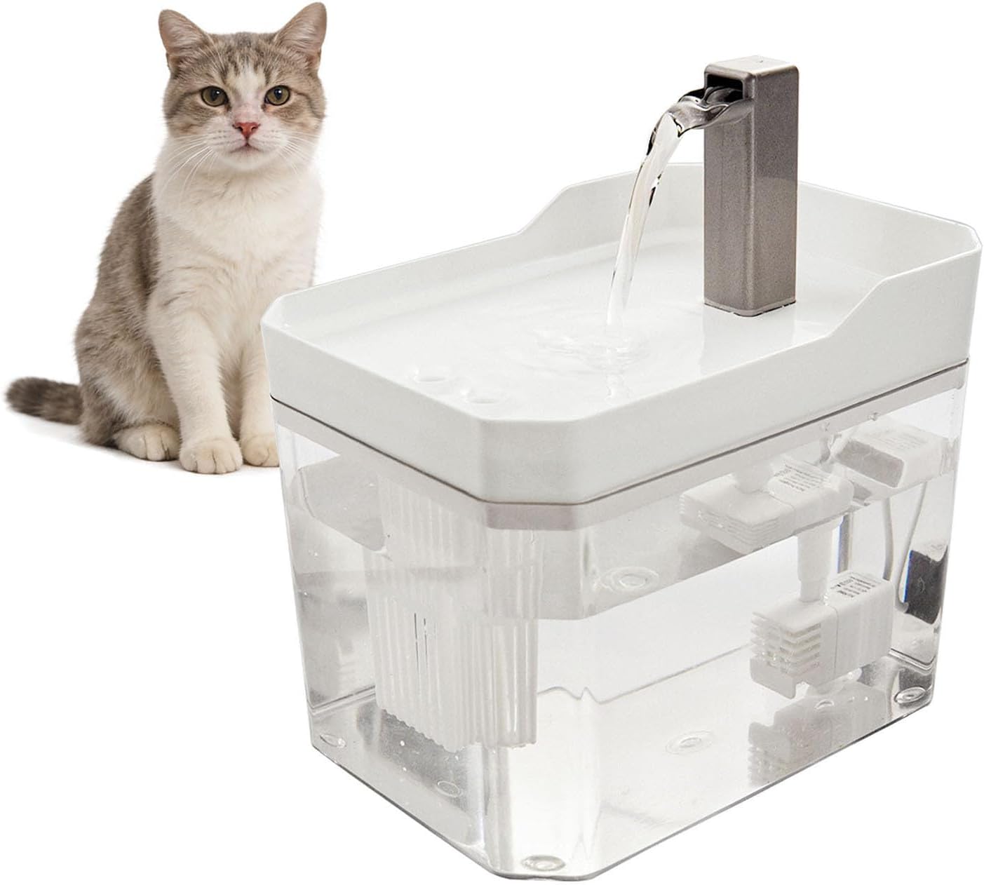 Fuente de Agua para Gatos Plástica, Tanque Transparente 1.5L, Bomba Silenciosa