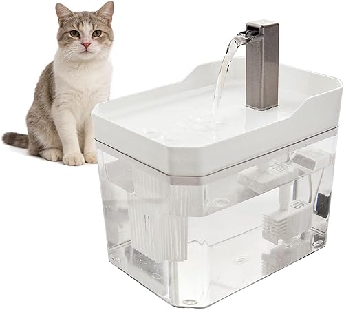 Fuentes de agua de plástico para gatos, tanque transparente y visible, 50.7 onzas/1.5 L, cuenco de agua para gatos y perros, fuente de agua para