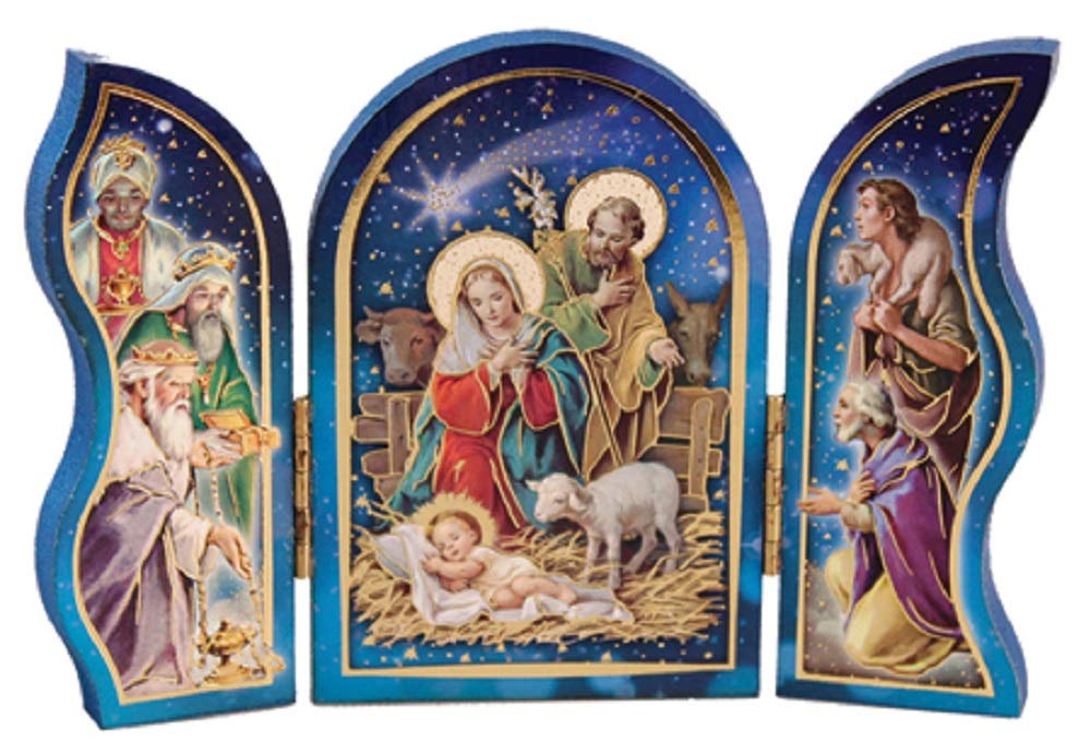 The Healing Corner Men's Multicolor Christmas Nativity Triptych Holy Family Jesus In A Manger Wise And Xmas Angel