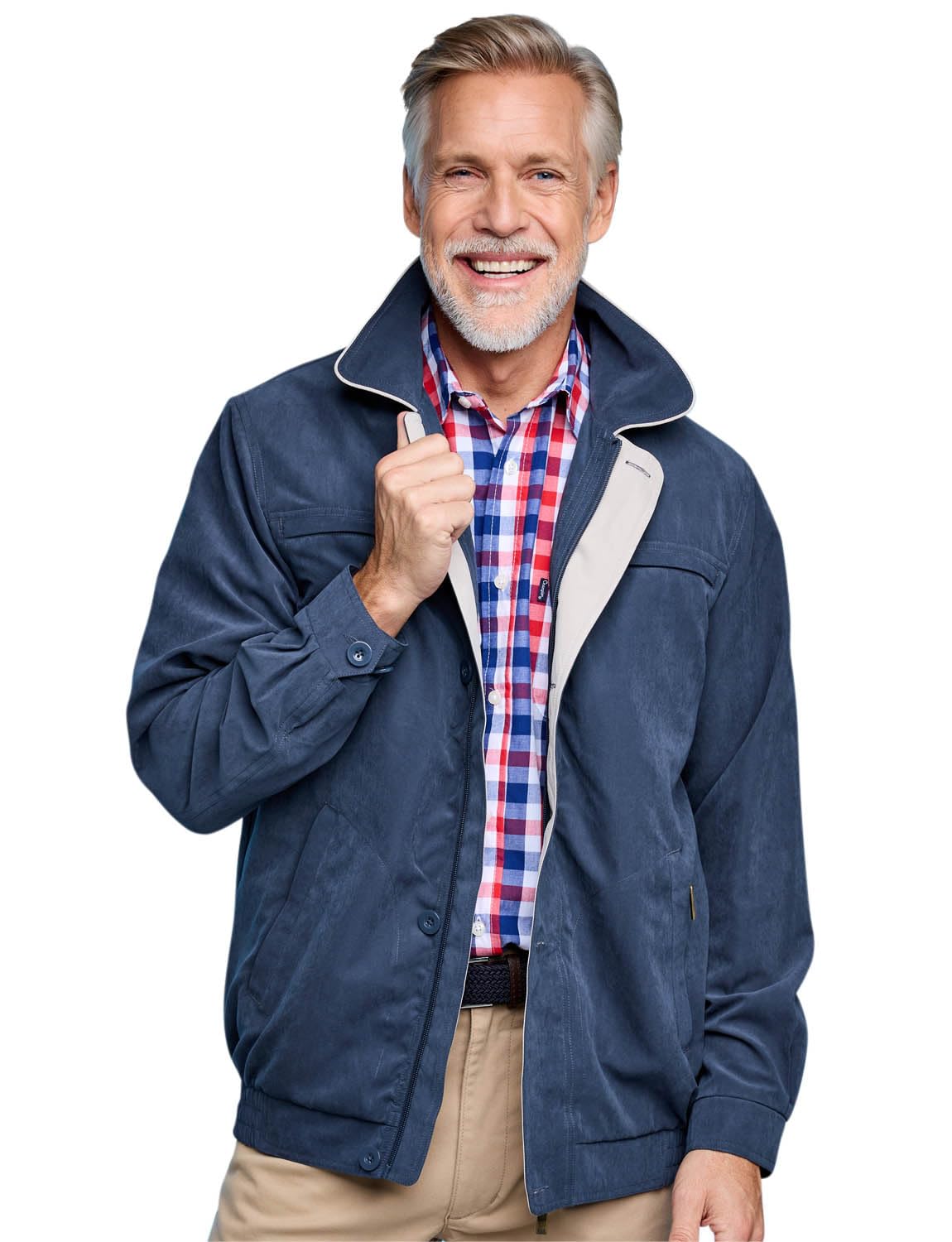 Aldon Men's Navy Micromoss Woven Blouson Style Jacket Stylish, Showerproof, And Versatile With Contrast Trims And Multiple Pockets 4XL