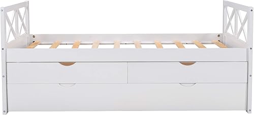 Miniatura 8 de Harper & Bright Designs Sofá cama individual con nido y cajones, cama de almacenamiento de capitán doble, marco de madera para niños, adolescentes y