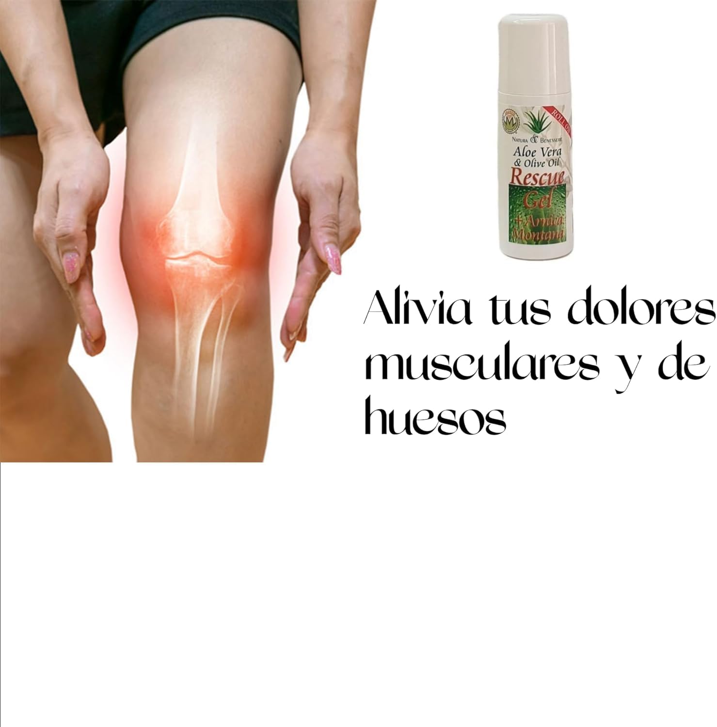 Roll On ResCue Gel Aloe Vera Pack Alivio Muscular – 4 Roll-On Aloe Vera Árnica Montana + 4 Parches Térmicos – Gel Refrescante y Calor Terapéutico para Dolor Muscular, Cervicales, Espalda y Articulac