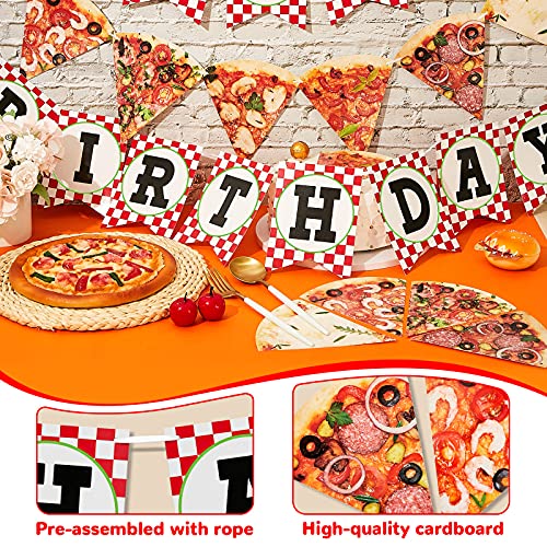 Image of Containlol 3 Pieces Pizza Party Decorations Pizza Banner Garland Supplies Happy Birthday Pennant Banner for Birthday Party Pre Assembled Hanging Decoration