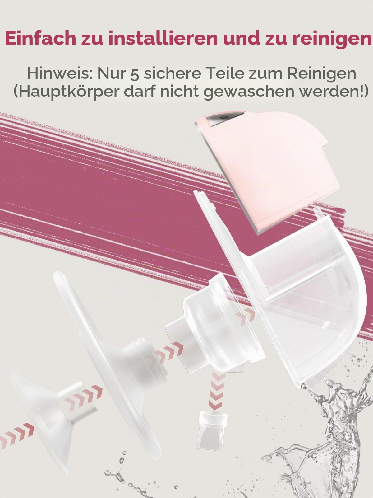 Lulia Milchpumpe Elektrisch LU05, Elektrische Milchpump Handsfree 4 Modi & 9 Stufen, 350mmHg Starke Absaugung, Schmerzfreie, Komfortabler, BPA-Free, mit 17/19/21/24 mm Flansch (Rosa- 1 Stück)