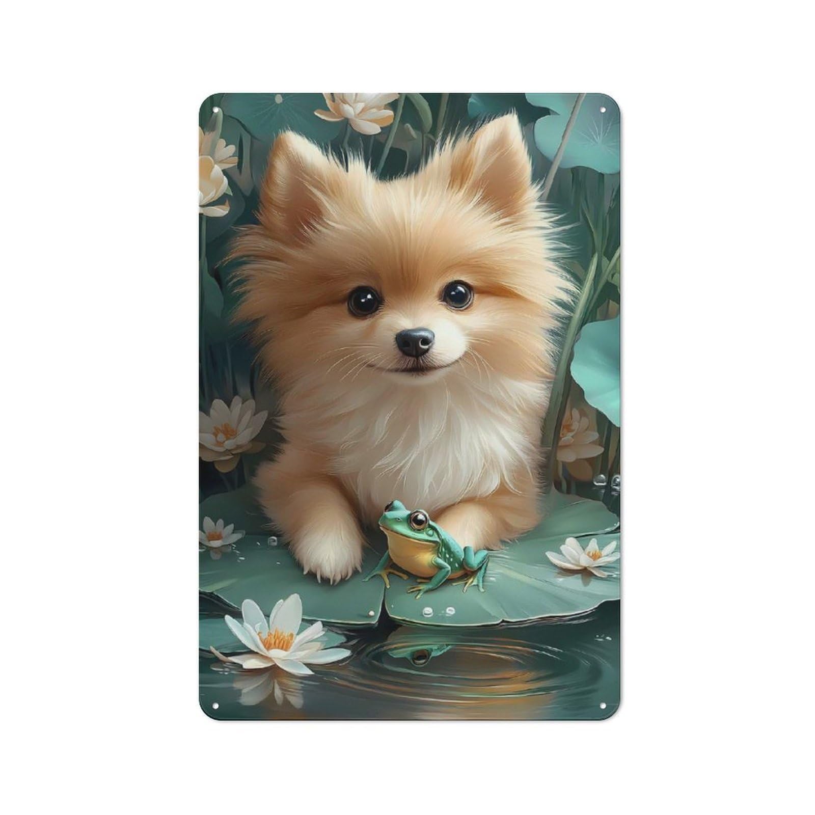 Junmoney Pomeranian And Frog Animal Garage Metal Sign 30X20cm, Retro Workshop Wall Decor For Tool Room, Garage, Studio Or Home Bar