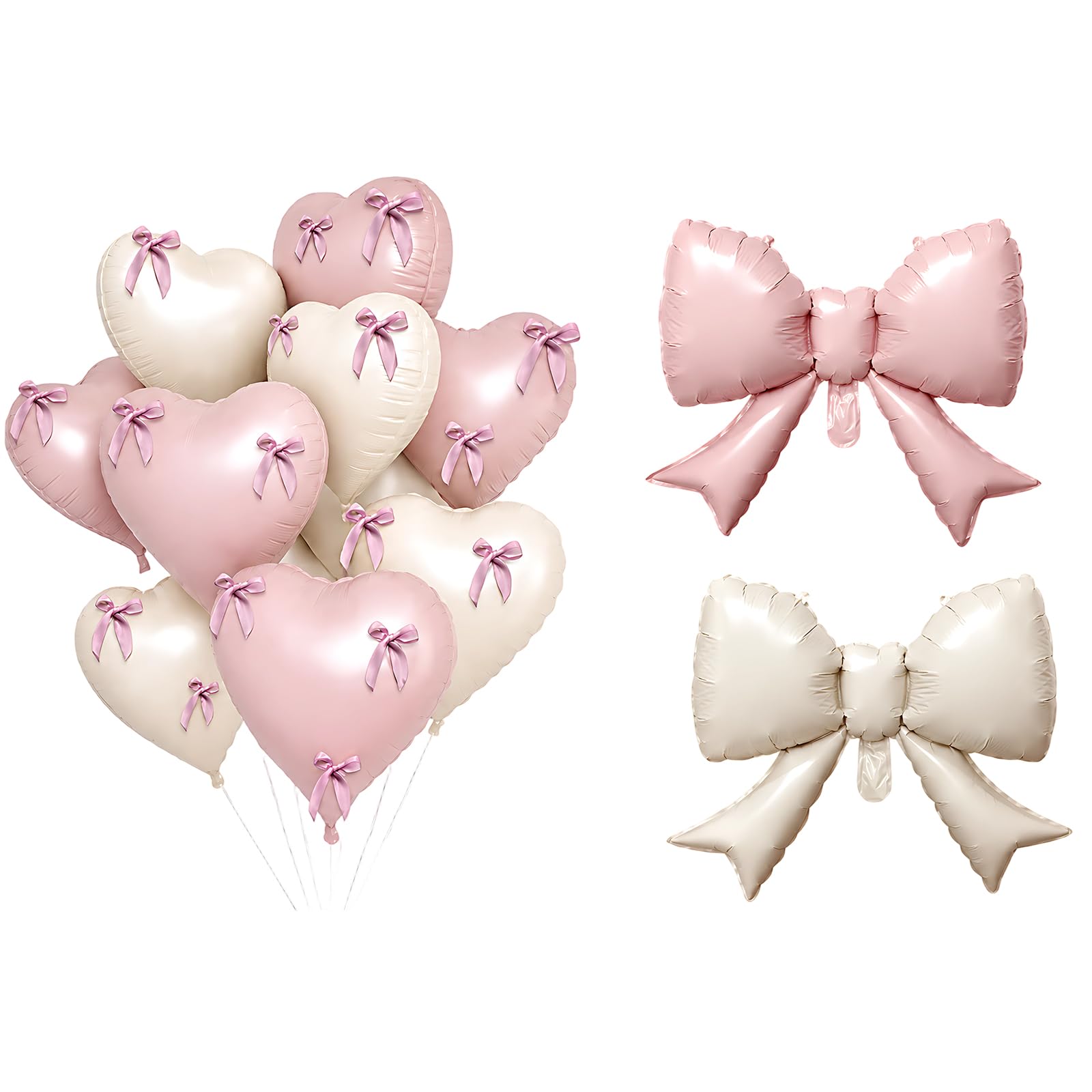44Pcs Pink Bow Balloons, Bow Balloons with Pink Balloons, Pink Bow Birthday Decorations for Party Wedding Anniversary Engagement
