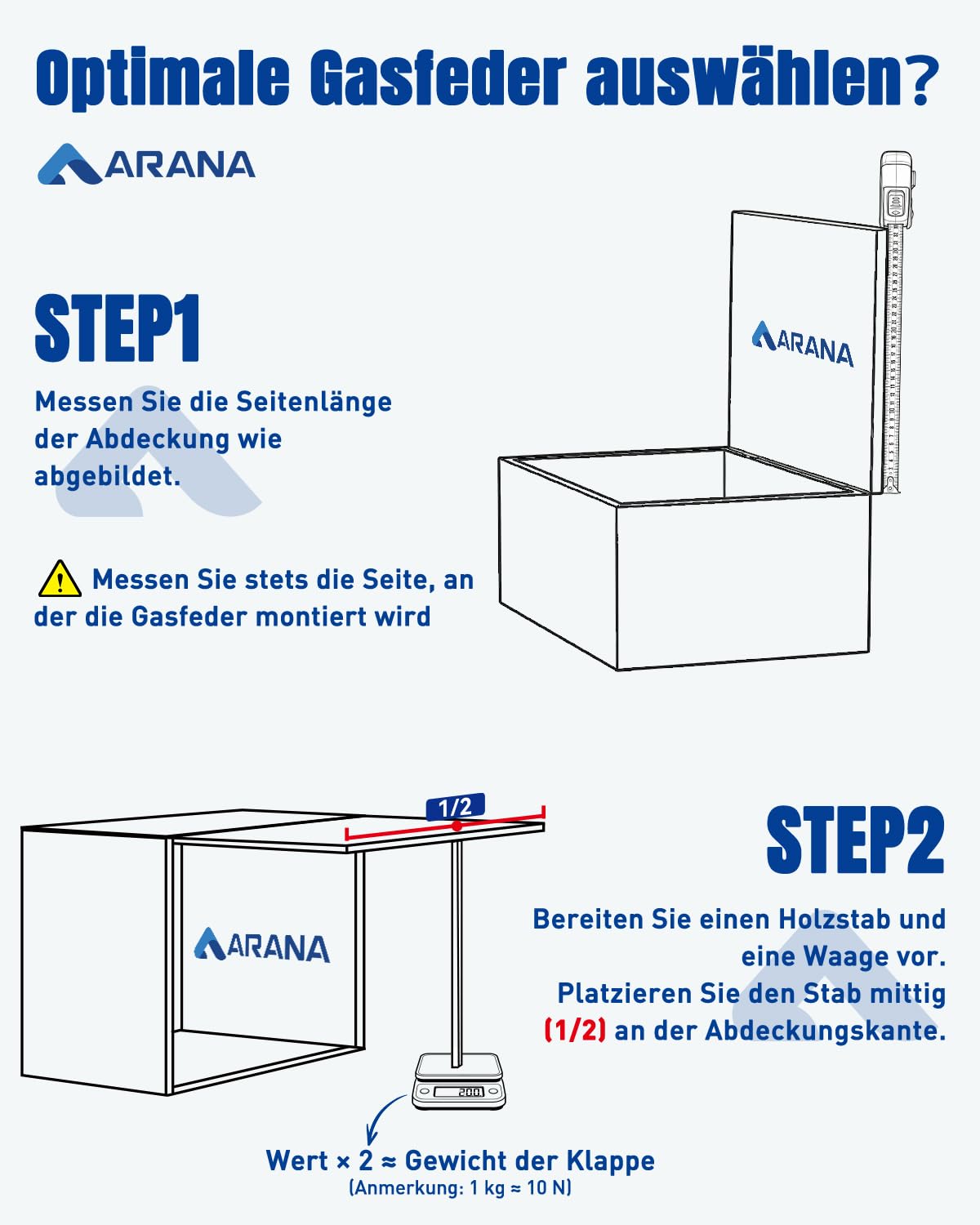 ARANA Pistolet gazowy 500 mm 600N | 2 szt. podnośnik hydrauliczny do food trucka, szafki kuchennej, bagażnika ogrodowego, kosza na śmieci i dużych obciążeń (500 mm, 600 N)