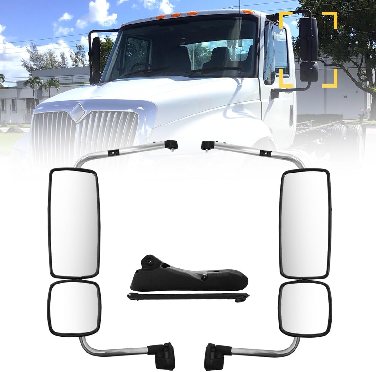 Black Door Mirror with Arm Assembly for 2002-2023 International Durastar 4300?Left Driver Side Black Left