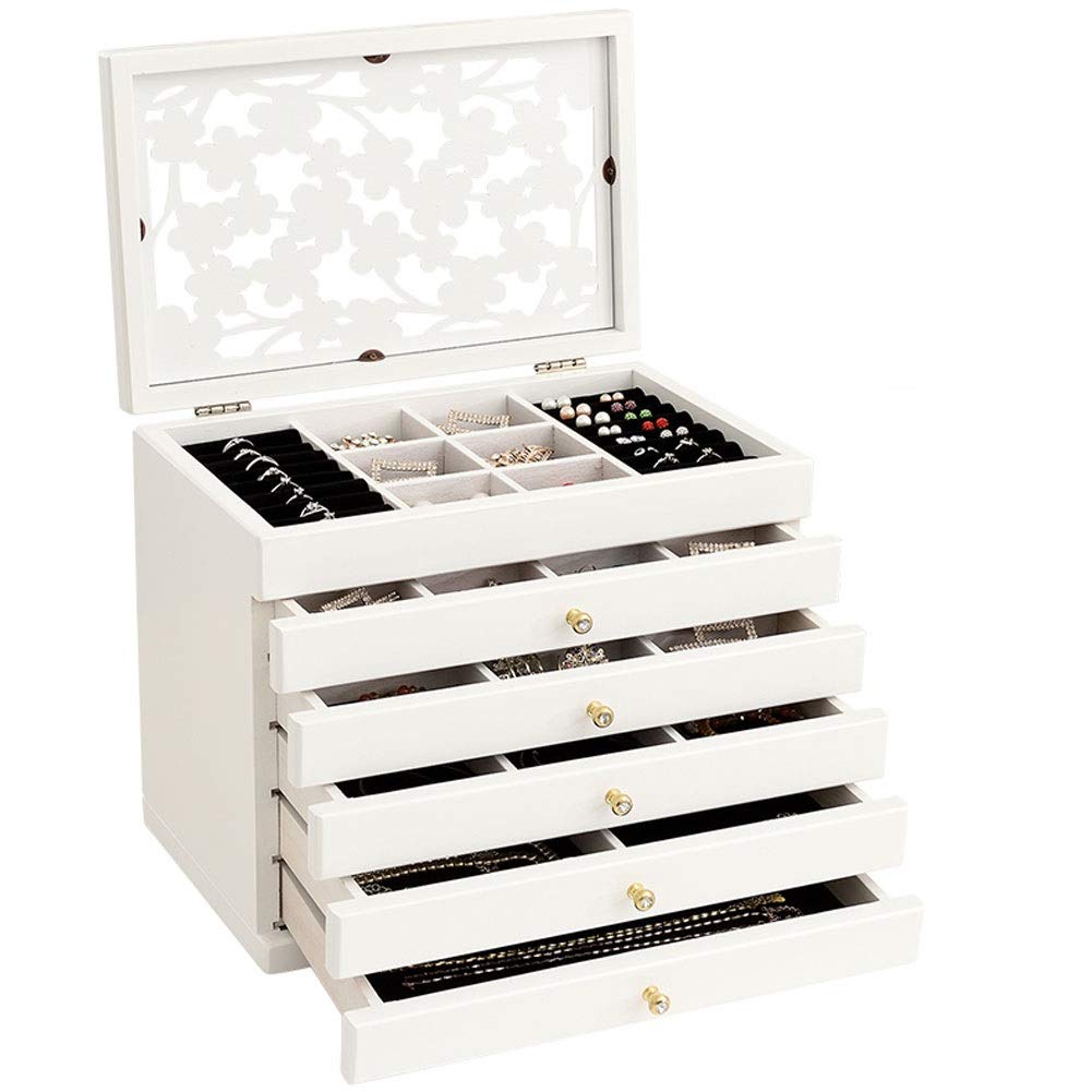 SBCGFY Jewelry Box Wooden Storage Box For Jewelry Six Floors High Capacity Carved Vintage Jewelry Ring Gift Box For Wedding Engagement Gift Jewelry Box For Women,