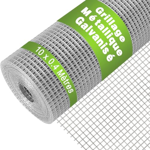 VHUTOU 40cm x 10m Grillage Métallique Galvanisé, Grillage Anti-Rongeurs avec Gants de Protection, Épaisseur Fil 0,6mm Maille 6,3x6,3mm pour Volière, Jardin et...
