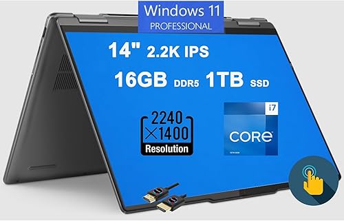 Lenovo Yoga 7i - Laptop 2 en 1 14 pulgadas 2.2K IPS Touch 13 generación Intel 10-Core i7-1355U 16GB DDR5 1TB SSD Huella digital retroiluminada
