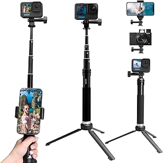 AFAITH Selfie Stick for GoPro Hero 11 10 9 8 7 6 5 4 Mini Max Session, Insta360, DJI OSMO Action Camera, Aluminum Alloy GoPro Selfie Stick with Stable Tripod Waterproof Handheld Monopod