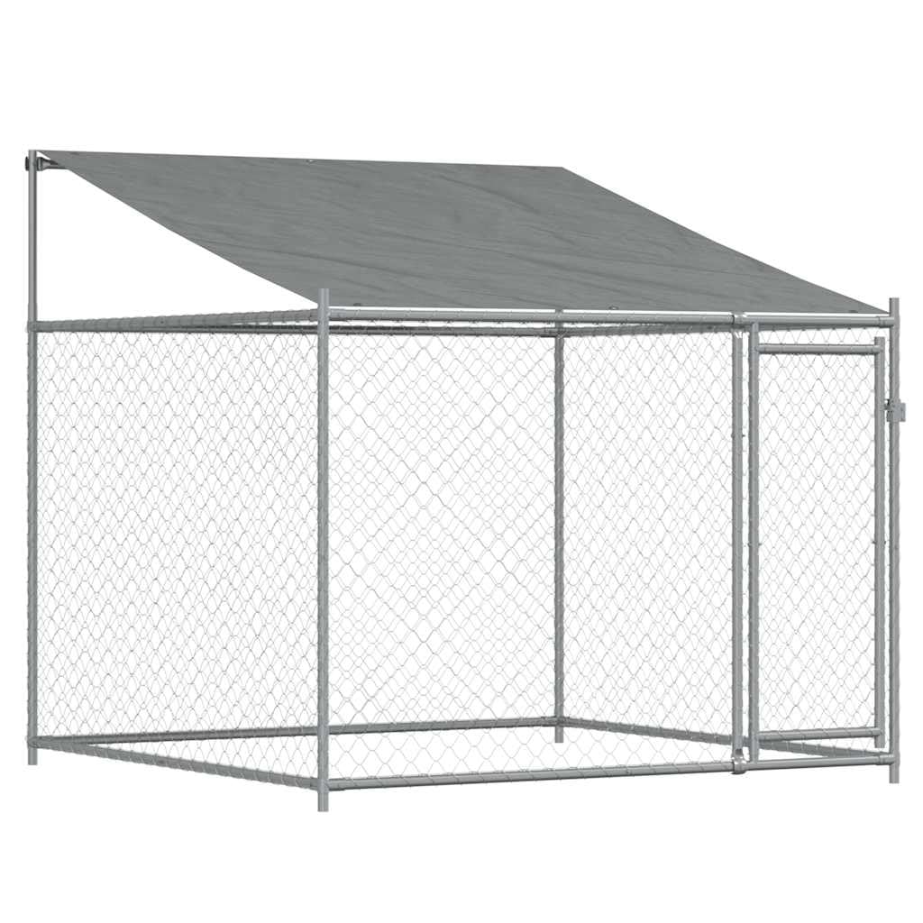 vidaXL Jaula de Perros Techo y Puerta, Caseta de Malla con Cerradura, Corral Parque para Animales, Perrera para Exterior, Acero Galvanizado Gris