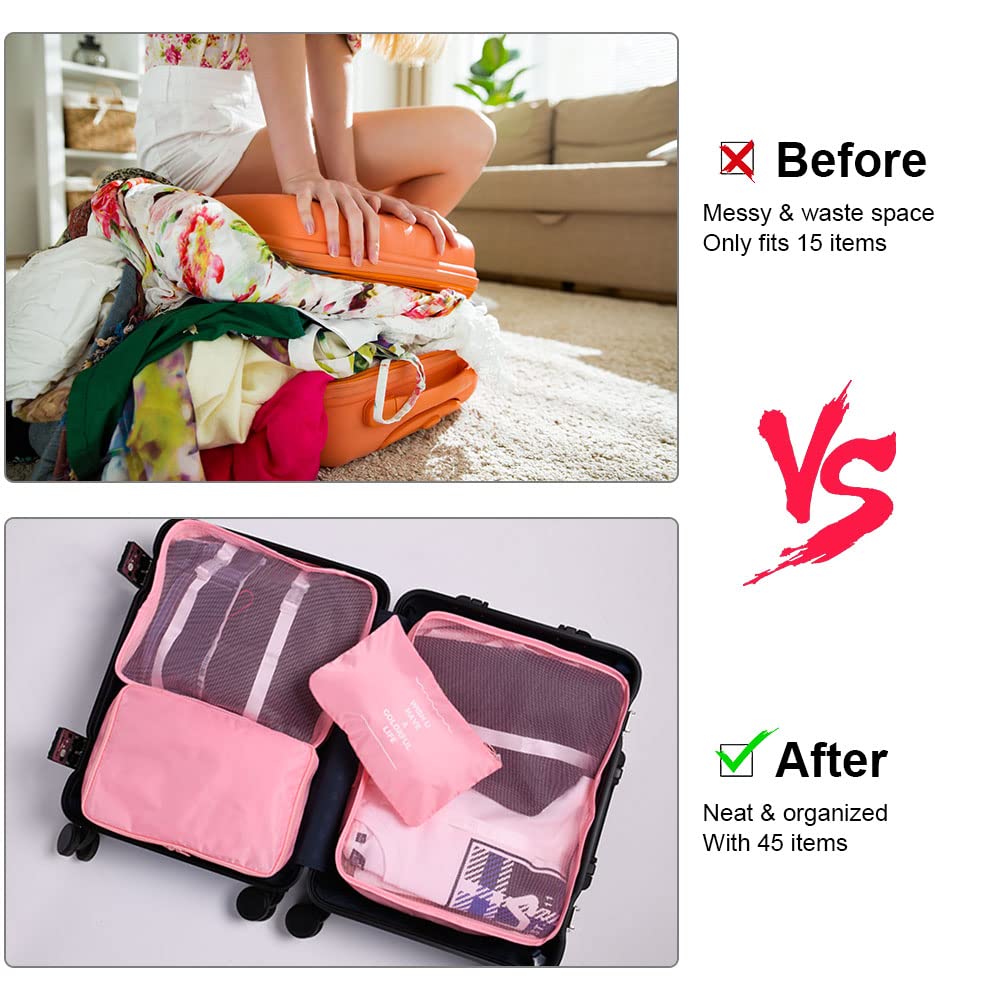 OSDUE Organizer Valigie, 6 Pezzi Sistema di Cubo di Viaggio, Separatori Buste Viaggio Travel Organizer, Abbigliamento Intimo Calzature Organizzatori Sacchi Valigia di Stoccaggio Set
