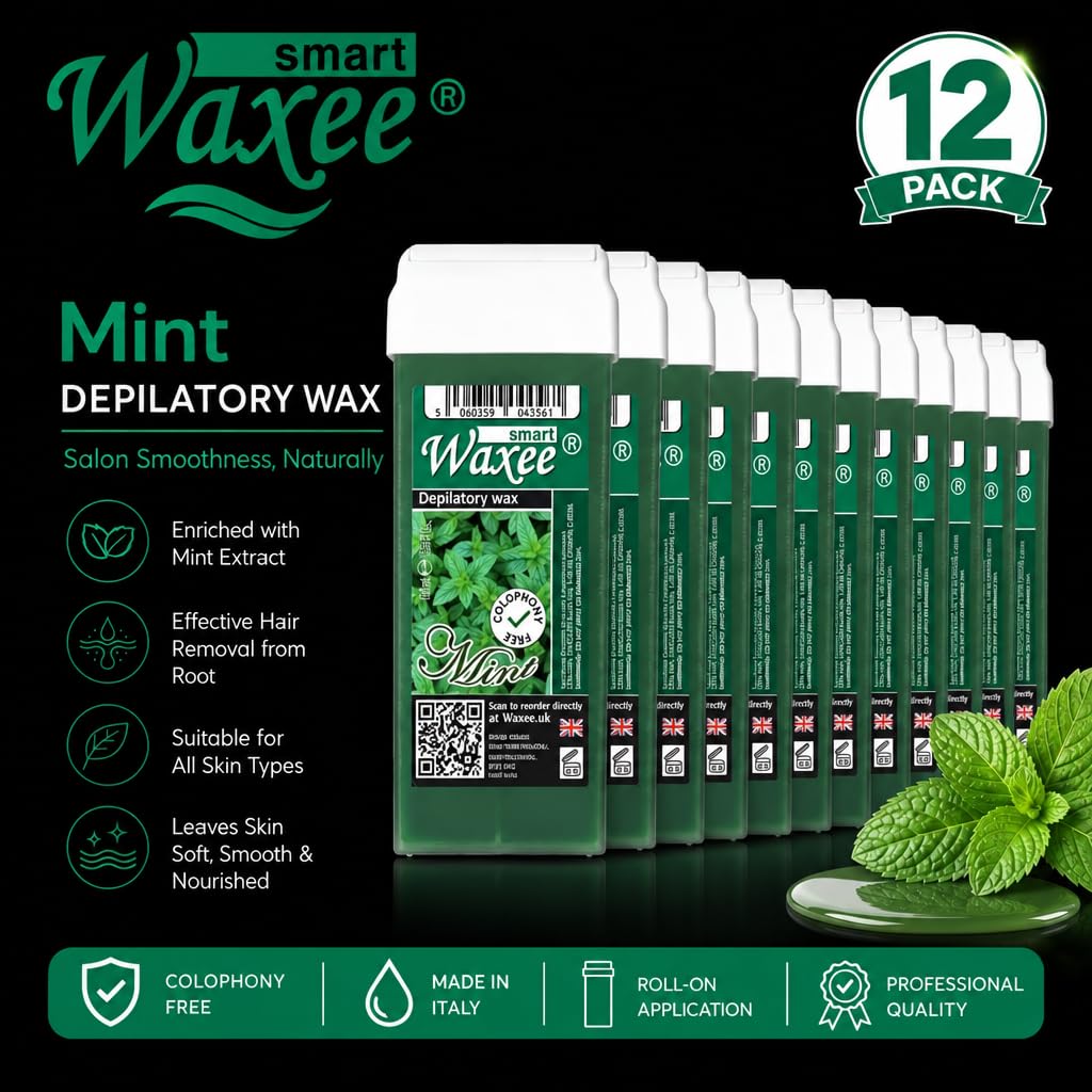 3 x 100 ml rotolo su cartuccia di cera e 50 strisce ceretta Waxee (rullo largo (gambe e corpo), verde)