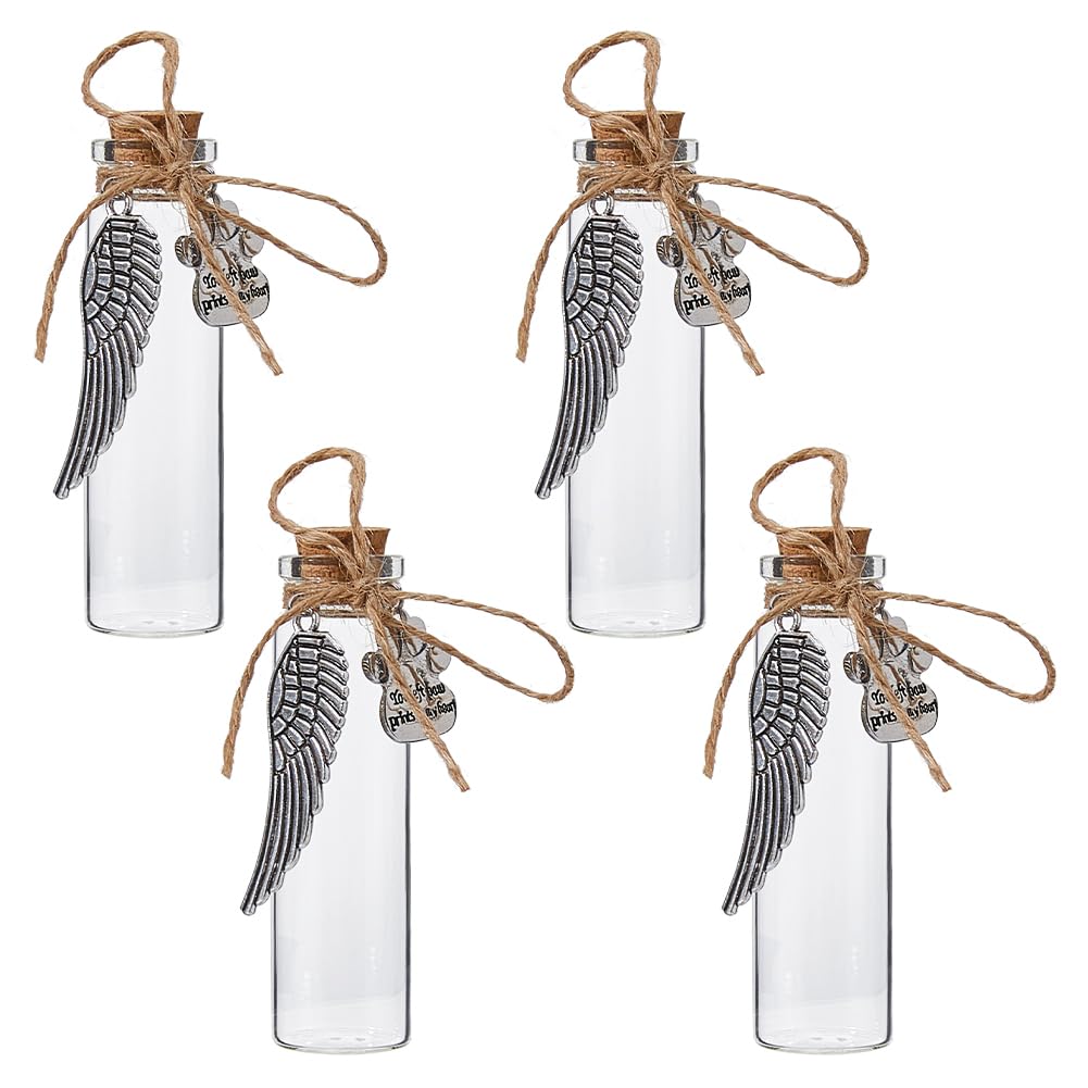 SUPERFINDINGS 4Pcs Pet Hair Memorial Bottle Hair Locket Keepsake Pet Fur Keepsake Fur Memorial Mini Glass Vial with Paw Print Wing Charms for Cat Gog Ashes Urn Loss Sympathy Gift