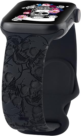 Engraved Silicone Band Compatible with Apple Watch 38mm 40mm 41mm, Cute Fancy Laser Printed Sport Strap Compatible with iWatch Series 7 6 5 4 3 2 1 SE