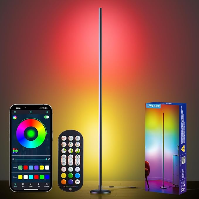 NAVYLOOK Modern Floor Lamp, Smart RGB LED Floor Lamp with App & Remote Control, 16 Million Colors & 200+ Scene Modes, Corner Lamp with Timer and Music Sync, Standing lamp for Bedroom Home Decor