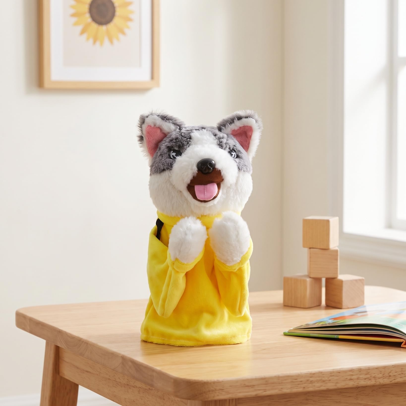 ifundom Boxende Hund Handpuppe Interaktives Plüschtier Marionette Gelb