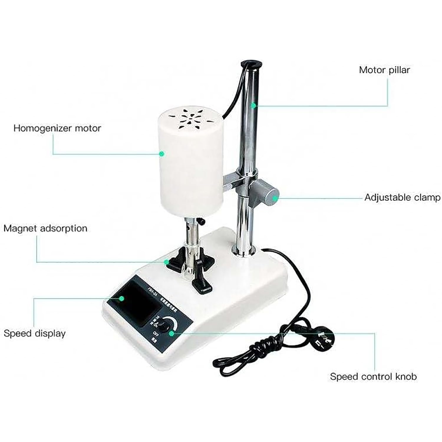Homogeneizador de alta velocidad con abrazadera magnética y pantalla LCD, altura y velocidad ajustables de 0 a 20.000 r/min para homogeneización y extracción de laboratorio