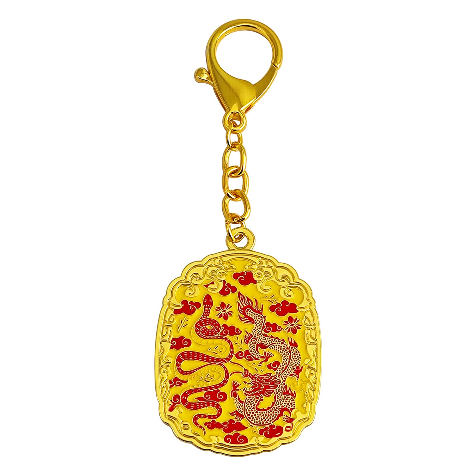 Llavero con dije de Feng Shui 2025, llavero de serpiente dragón rojo dorado