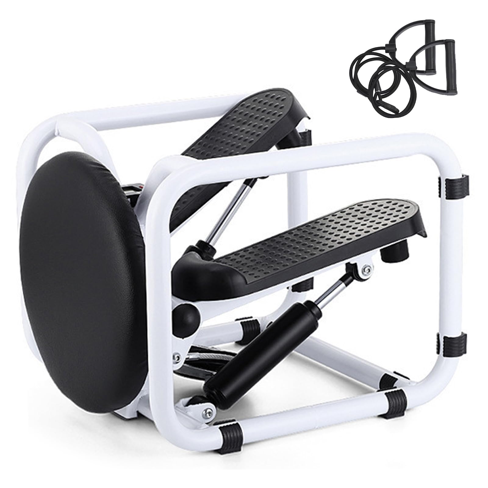 Stepper Fitness Casa Allenamento A Casa Step Fitness con Display A LED E 2 Fasce Elastiche di Resistenza Attrezzo per Glutei Black White