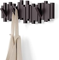 Umbra Sticks Wall-Mounted Coat Rack with 5 Retractable Hooks - Modern Space-Saving Organizer, Espresso