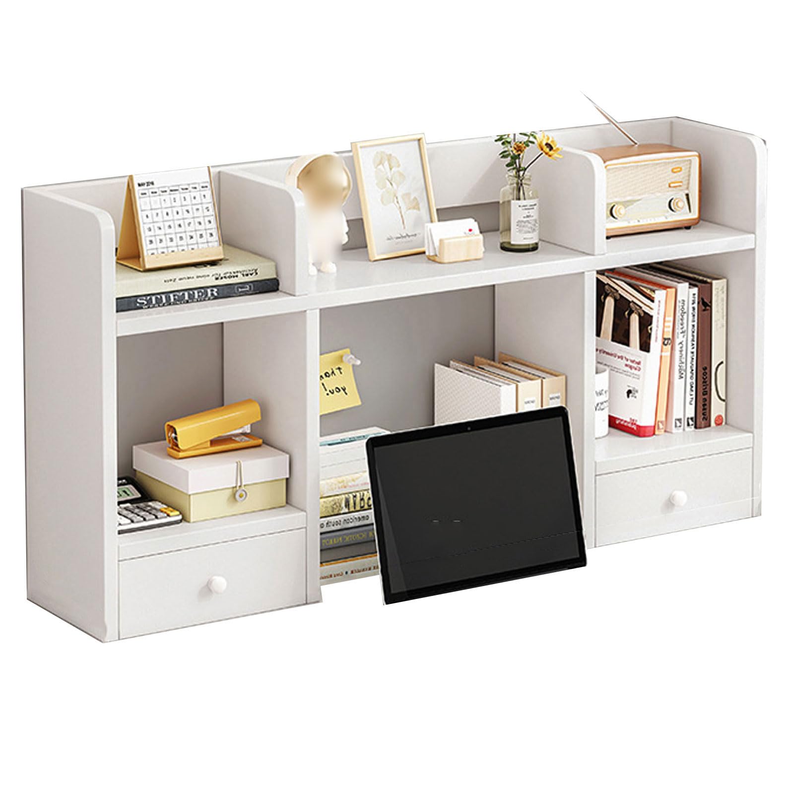 Desktop Bookshelf - Wooden Bookcase for Computer Desk, 3-Tier Storage Hutch with 5 Shelves Desktop Display Organizer Rack for Office Home Dorm