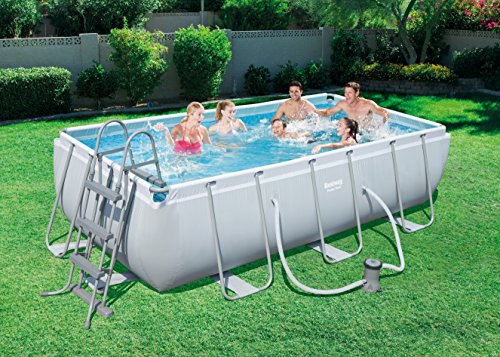 Bestway Frame Pool Power Steel, Set, hellgrau, rechteckig mit Filterpumpe, 404 x 201 x 100 cm, grau – Bild 3