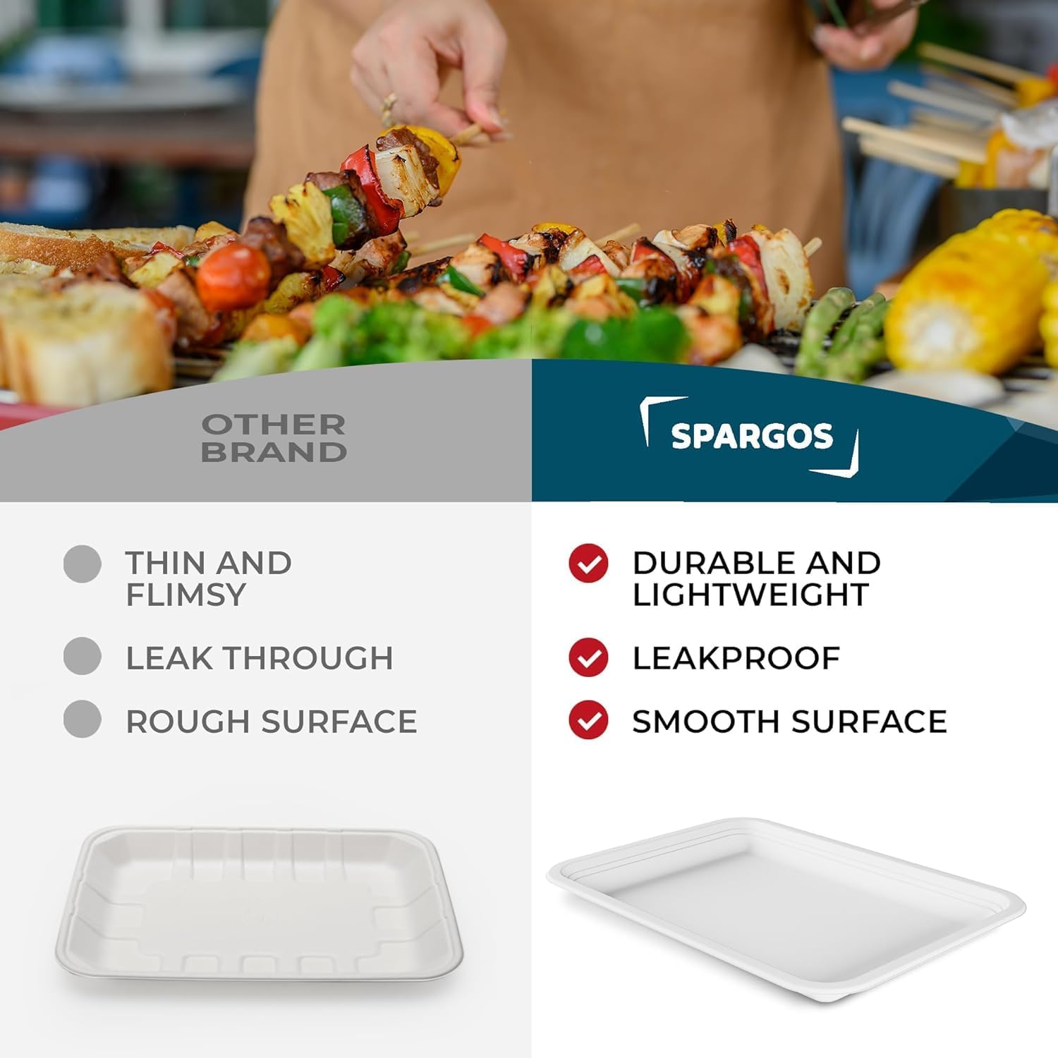 5 Compartment Plates Disposable Heavy Duty (100 Pack) Trays 12.5" x 8.6" - Sugarcane School Trays - Disposable Plates with Compartments Sectioned - Environmentally-Friendly Paper Dividers - Image 6