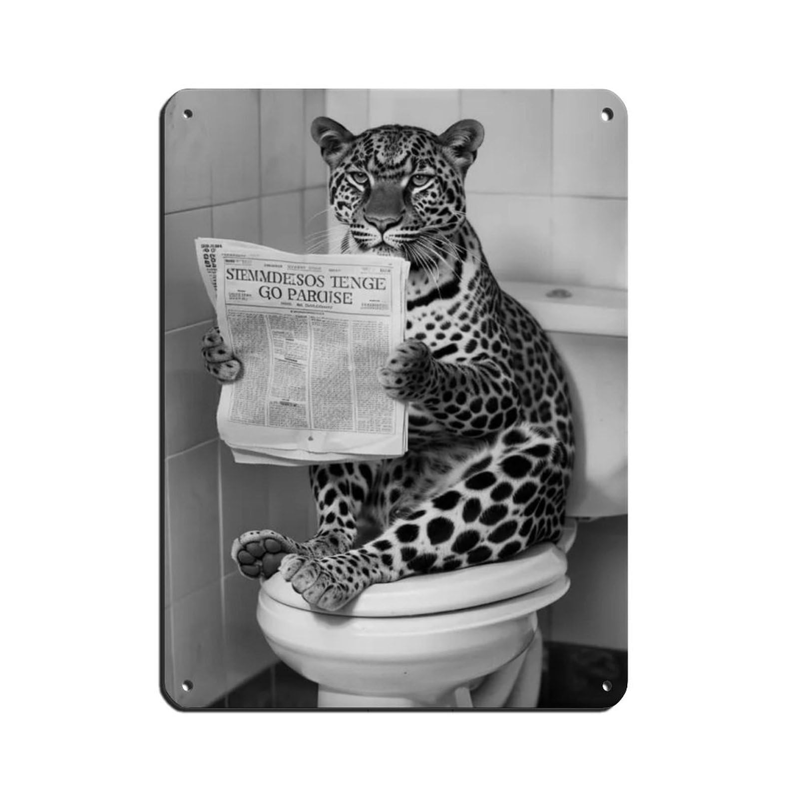 Lxwnze 30L X 40W Cm Leopard Sitting On The Toilet Reading A Newspaper Tin Sign Vintage Metal Pub Club Cafe Bar Home Wall Art Decoration Poster Retro 12X16inch(30X40cm)