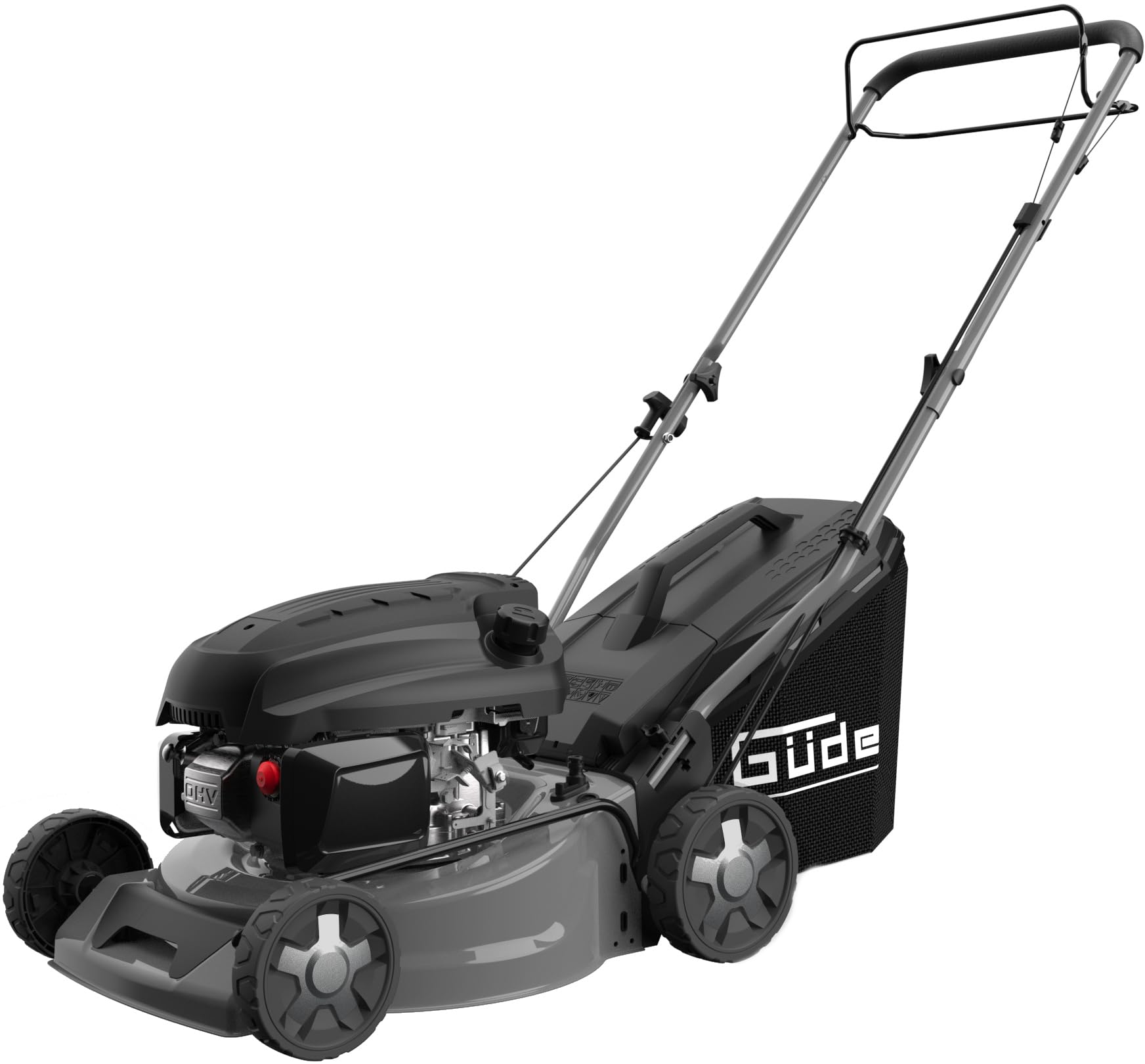 Güde Benzin Rasenmäher mit Radantrieb und Leichtstart 144,3cm³ 42cm Eco Wheeler 415 R 3in1 mit Antrieb | 3PS | 40 Liter Korb | Stahlgehäuse | 6-fache Verstellung | Mulchfunktion | Reinigungsanschluss