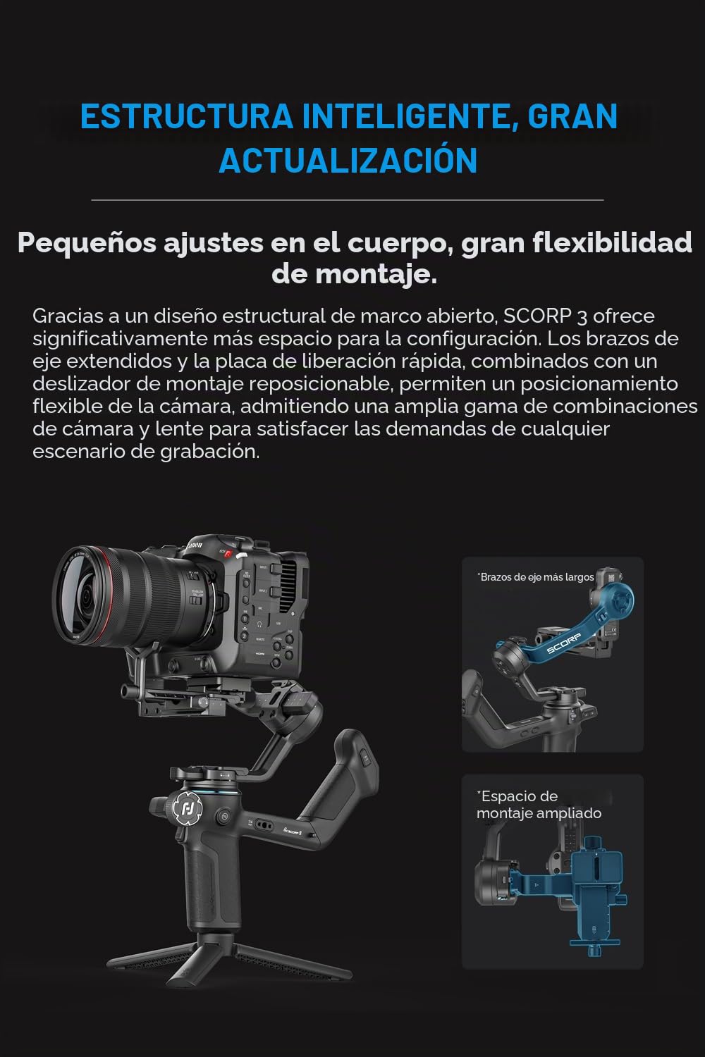 FeiyuTech SCORP 3 Estabilizador de Cámara, Seguimiento AI Integrado y Mando a Distancia Desmontable, Gimbal de Cámara con Pantalla Táctil y Capacidad de Carga de 3,5kg, para Grabación Vertical