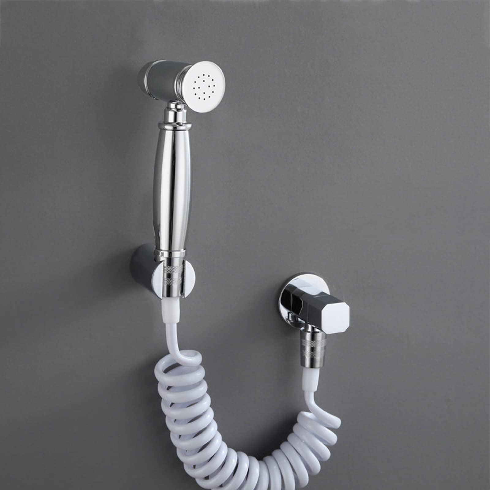 Rociador de Bidé de Mano Pulverizador de Bidé Latón Pulverizador Bidet con Base y Válvula de Ángulo, Montado en La Pared, para Higiene Personal, Enchapado,Spring Hose