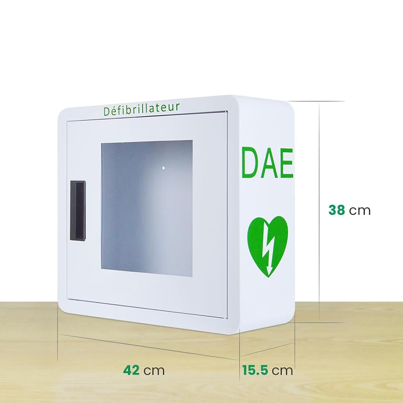 Gabinete de almacenamiento para desfibrilador DEA, caja de alarma de desfibrilación cardíaca con sistema de alarma, diseño de esquinas redondeadas, se adapta a la mayoría de los modelos DEA, para